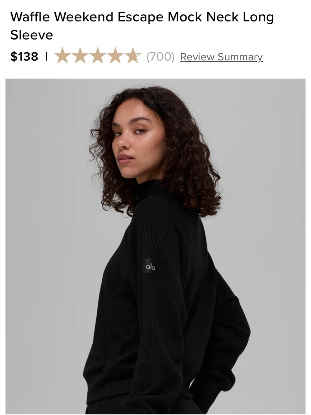 ALO Yoga Black Waffle Mock Neck Long Sleeve Sweater